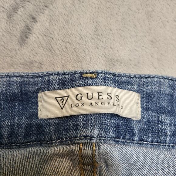 Guess Jeans Womens 31 Light Wash Power Curvy Mid Distressed Ripped Skinny Denim - Picture 3 of 11